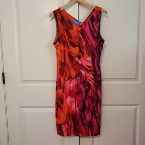 Simply Vera Dress Orange Pink Watercolor Sleeveless L